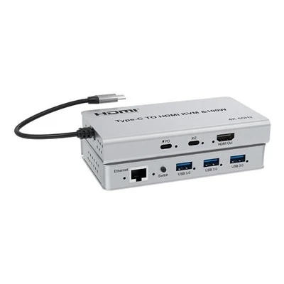 Adaptateur de commutation vidéo 4K 60 Hz HDR-10 métal Type-C vers KVM pour 4 écrans
